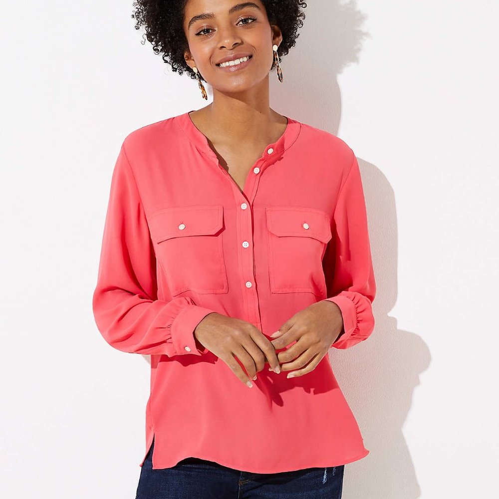 LOFT Pocket Henley Utility Blouse in Geranium